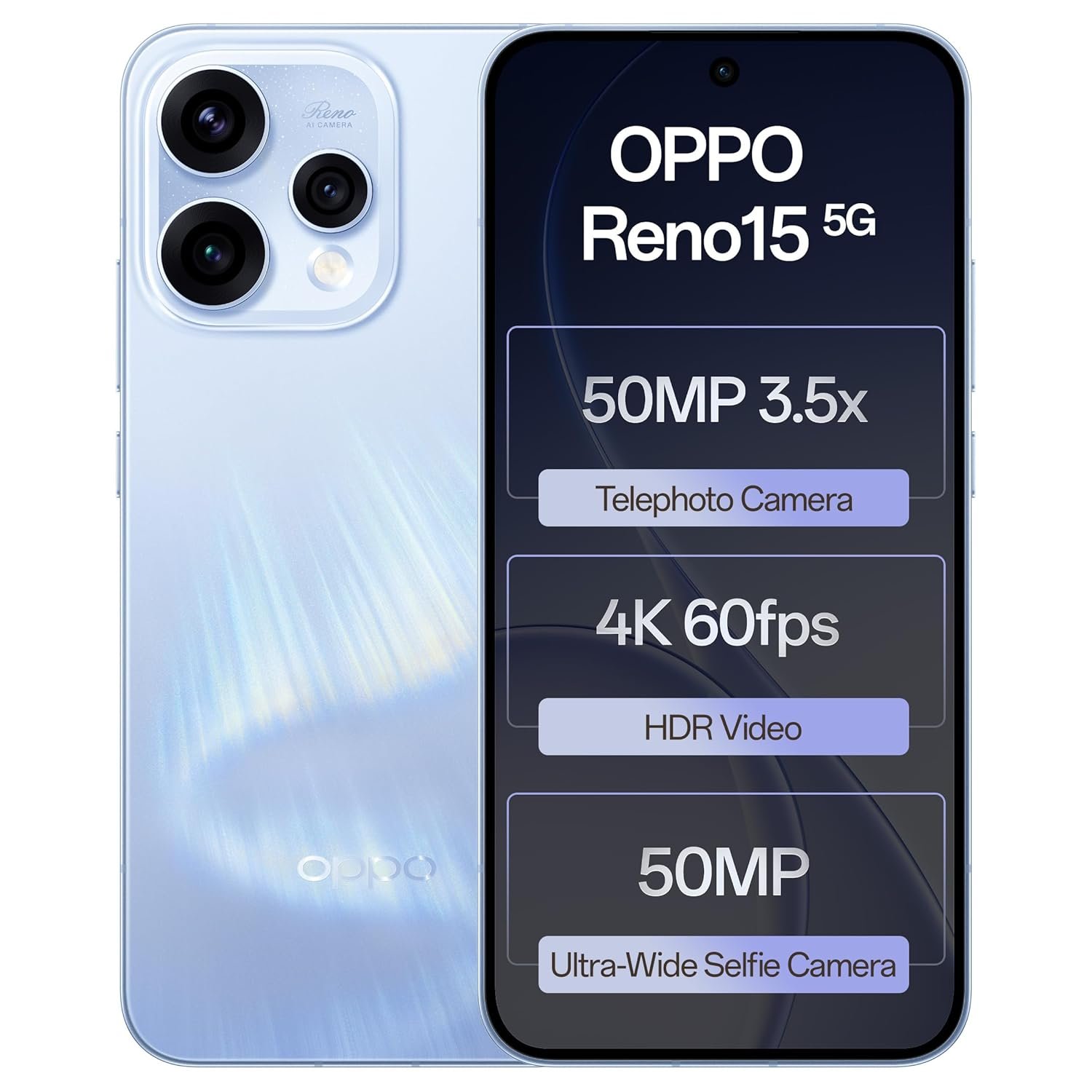 S1 Oppo Reno15 5G (Aurora Blue, 8GB RAM, 256GB Storage) with No Cost EMI/Additional Exchange Offers - Image 1