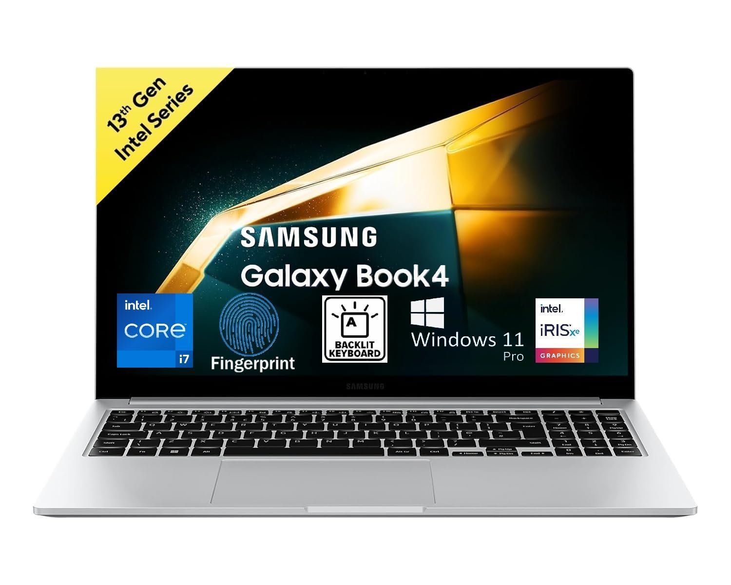 S1 Samsung Galaxy Book 4 15.6" Full HD Screen | Intel Core i7 1355U | 16GB RAM | 512GB SSD | Windows 11 Pro | Backlit KB |RJ45 LAN Port| Fingerprint | Intel Iris XE Graphics | NP754XGJ-LS2IN | Silver - Image 1