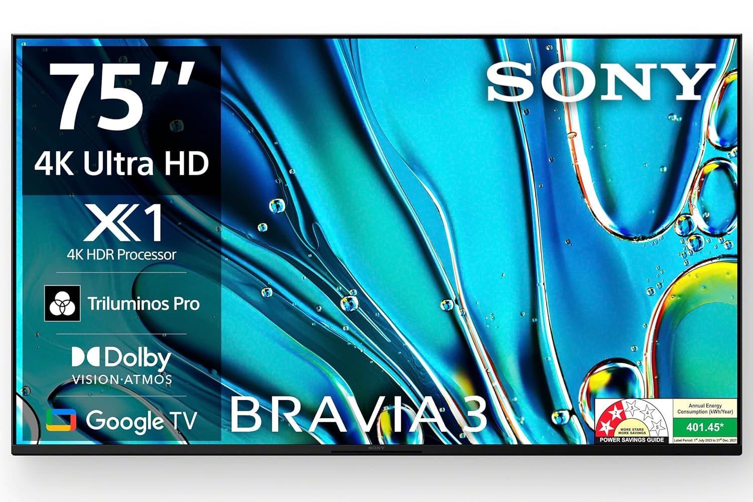 S1 Sony BRAVIA 3 Series 189 cm (75 inches) 4K Ultra HD AI Smart LED Google TV K-75S30 (Black) - Image 1